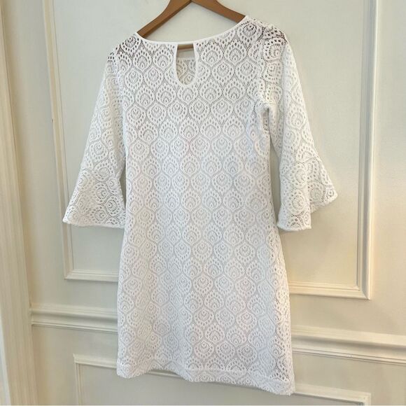 Lily Pulitzer Fontaine Mini Dress White With Built in Slip and 3/4 Sleeve Small - Picture 8 of 11